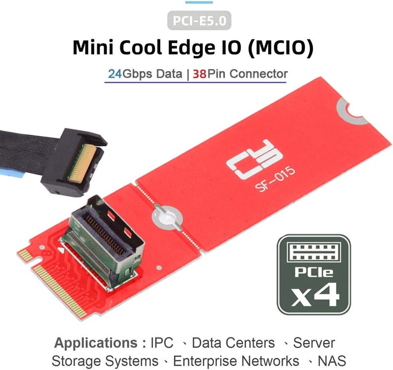 CY Card PCI-E 5.0 M.2 M-Key to MCIO Mini Cool Edge IO Female Host Adapter for PCIe Nvme SSD 2280 2230 - Image 4